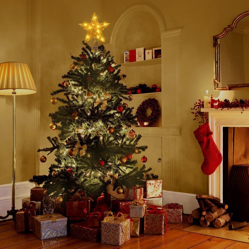 Christmas Star Tree Topper, Warm Star Lighted Xmas Tree Toppers