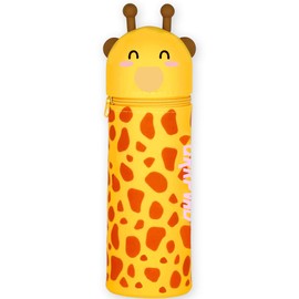 QRKPVHD QRKPVHD Kawaii Federmäppchen, mäppchen, 2-in-1 Weiche Silikontasche, Federmäppchen, Stand Up Federmäppchen, Tier Stifthalter, Stifthalter Bleistifttasche Mädchen Junge (Gelbe Giraffe)