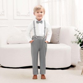 ALINTU - Conjunto de ropa de vestir con botones y pantalones, 12 meses a 8 años, Gris (1# Grey), 2-3T