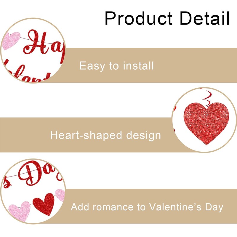 9 Pcs Valentines Decorations Bunting, Happy Galentines Day Garland, Glitter
