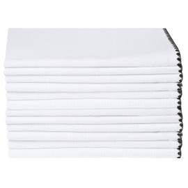Cotton Clinic 12 Pack Blanket Stitch Farmhouse Vintage 20x20 Cloth Dinner Napkins, 100% Cotton Soft, Durable and Washable Cocktail Napkins, Wedding Dinner Napkins, Black White