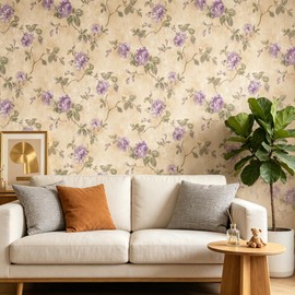 OUSCACH Vintage Peel and Stick Floral Wallpaper French Texture Self Adhesive Removable Contact Paper for Walls, Bathrooms, Bedrooms, and Home Decor 17.3 in x 118 in (Grey/Purple)