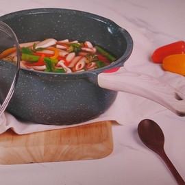 Bakoniion Ceramic Nonstick 4 QT Saucepan with Lid, Cast Aluminum Stockpot with Stay-cool Handle,Compatible with All Cooktops,Dishwasher Safe