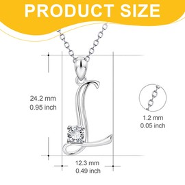 Women's Necklace, Letter Chain, Women's Necklace Silver with Letters, 26 Initial Letters Necklace, Women's Necklace with Zirconia Stones for Girls and Women, Silver, Letter L