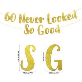 Sdhgerh 60 Never Looked So Good Banner Glitter Happy 60th Birthday Banner Decorations Party Decorations Anniversar Gold 60th Birthday Bunting for Women Men
