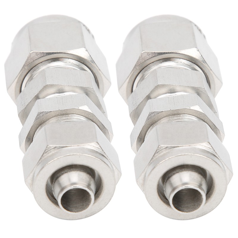 2Pcs Ferrule Compression Fitting Bulkhead Connector 2‑Touch Straight 304 Stainless