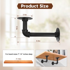 Storystore Industrial Pipe Shelf Brackets, 6 Pack Iron L-Shaped Shelving Brackets for 7-14 inches Board, Heavy Duty Metal Shelving Bracket - Black DIY Pipe Shelves (6.5 x 3.5 Inch)