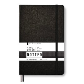 Minimalism Art, Premium Hard Cover Notebook Journal, Small Size, Classic 5" x 8.3", 122 Numbered Pages, Gusseted Pocket, Ribbon Bookmark, Extra Thick Ink-Proof Paper 120gsm (Dotted, Black)