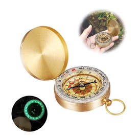 Brass Compass Outdoor, Waterproof Hiking Navigation Compass, Portable, Retro Compass Navigation Tools, Outdoor Compass for Hiking, Vintage Pocket Compass, for Camping (Golden)