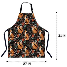 BGBDEIA Cute Fox Fall Autumn Forest Flower Watercolor Chefs Apron, Cooking and Baking Apron for Men and Women, Kitchen Apron, Butchers Apron, BBQ & Catering Bibs