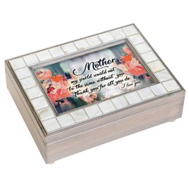 Cottage Garden Mother Thank You I Love You Mother of Pearl Grey Pewter Music Box Plays Wind Beneath My Wings