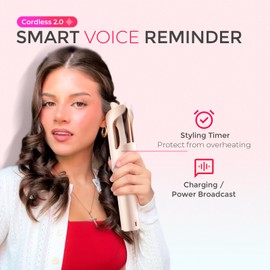 TYMO Cordless Automatic Curling Iron - TYMO CurlGo 1 Inch Beach Waves Rotating Curling Wand, Portable Hair Curlers for Travel, Dual Voltage & Rechargeable Curler for Women, Tangle-Free, Gold Blush