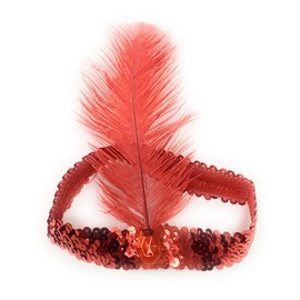 1920s Sequin Feather Headband 20s Fancy Dress Charleston Brow Band Gatsby Flapper UK (Red)