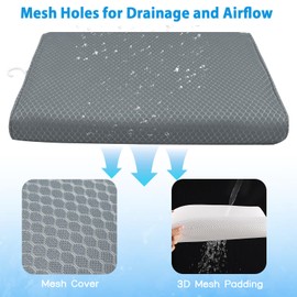 Shower Seat Cushion, Shower Chair Cushion for Transfer Benches in Bathtub, Cushion for Sauna, 3D Mesh Pad with Hook, Slip-Resistant, Design for Elderly, Senior, Handicap Disabled