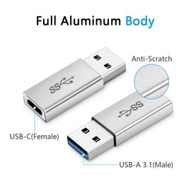 Electrop USB-C to USB-A Adapter (2 Pack) - Type A to C USB 3.1 Converter - Sync Data, Charge Two Devices Simultaneously