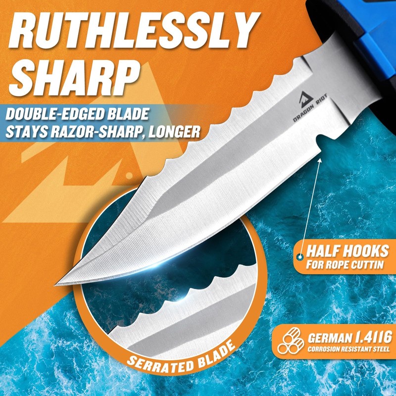DRAGON RIOT Scuba Diving Knife with Leg Straps & Sheath