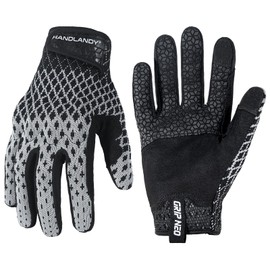 HANDLANDY Heavy Duty Work Gloves Men, Touchscreen TPR Impact Reducing Work Gloves, Non-Slip Breathable Mechanics Gloves