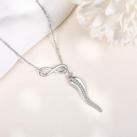 YAFEINI Italian Horn Necklace Sterling Silver Infinity Horn Pendant Necklace Cornicello Good Luck Protection Amulet Pendant Jewelry for Women Girls