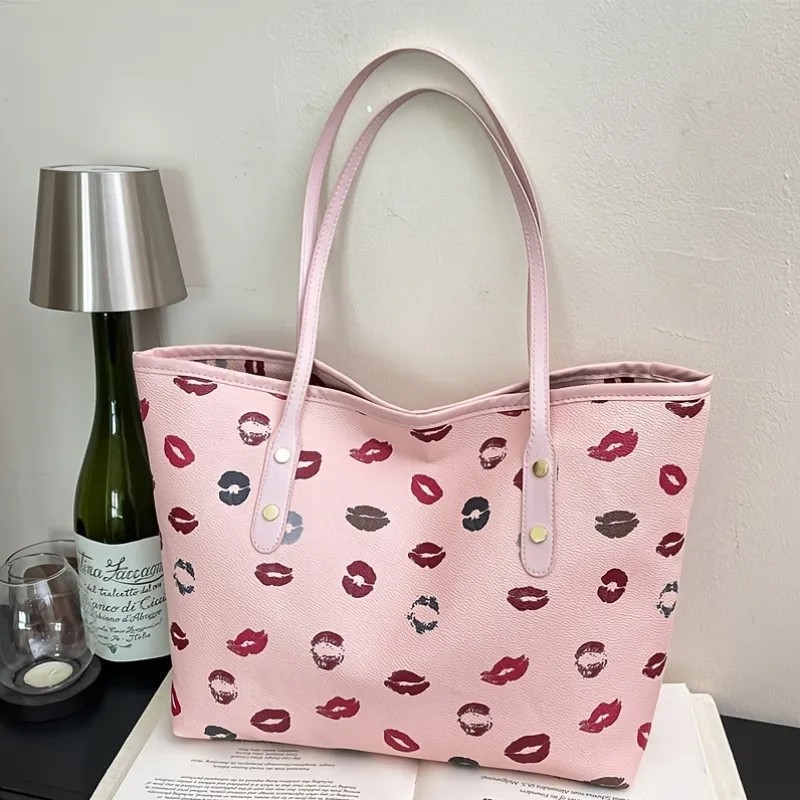 Bolso De Mano De Gran Capacidad Con Estampado De Labios