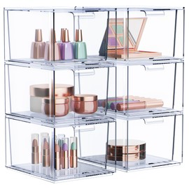 Sorbus 6 Pack Makeup Organizer - Clear Stackable Acrylic Drawer Organizer for Vanity, Bathroom, Undersink, Cabinets, Jewelry, Stationary, Plastic Storage Bins for Office Organization and Storage
