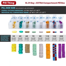 XL Once-a Day Monthly Pill Organizer Removable Lid for Easy Filling, Extra Large Compartments for 31 Days Plus Compartment for Extra Pills, BPA Free (Clear, XL - 1 Count (Pack of 1))
