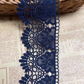 9 cm Wide Europe Crown Pattern Inelastic Embroidery Lace Trim, Curtain Tablecloth Slipcover Bridal DIY Clothing/Accessories (3.7 Metres in One Package) (Navy Blue)