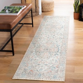 Luria Rugs Machine Washable 7'6" x 9'6" Non-Slip Large Area Rug for Living Room, Bedroom, Dining Room - Vintage Oriental, Aria Collection - Cream/Blush