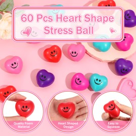 Unittype 60 Pcs Valentine Heart Smile Face Stress Balls Mini Heart Shape Foam Ball Stress Relief Balls for Valentine Party Favors Gift Fillers Carnival Reward Supplies (Multi Colors)