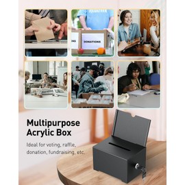 Uniclife Metal Donation Box for Fundraising, Suggestion Box with Slot and Lock, Black Ballot Boxes with Sign Holder, Storage Container for Voting Charity Tip Collection, 6.4" x 4.7" x 4"