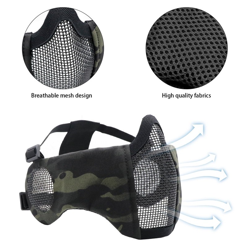 Yzpacc Airsoft Mask with Glasses, Foldable Half Face Airsoft Mesh
