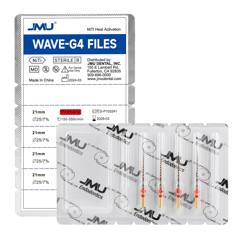 JMU Wave-G4 Files,Niti Rotary Files, #20/07(21mm),Reciprocating Rotation,Sequence Files, 4pcs/Pack