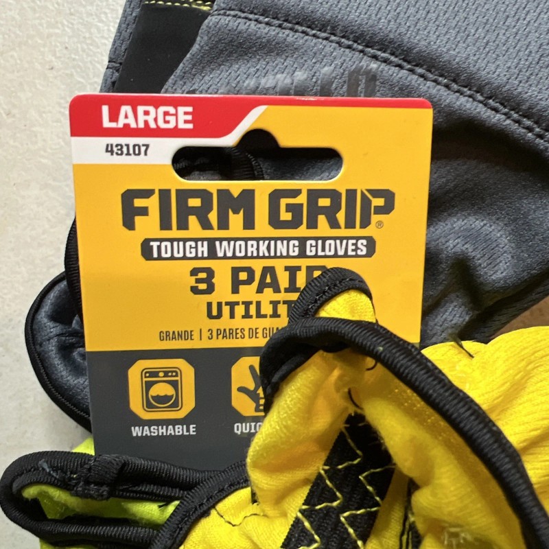 Firm Grip Utility Work Gloves L Stretch Heavy Duty, 3