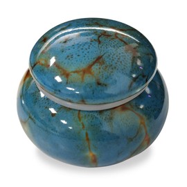 GOIYZTTR Small Urn Mini Ceramic Urn - 5 cm Handmade Urn Exquisite Small Memorial Urn for Keepsake for Safe Storage of Ashes (Blue Ocean)
