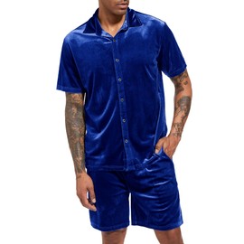 LecGee Mens Outfits 2 Piece Fashion Stylish Shorts Shirt Velour Sets Cruise Holiday Beach Clothes Beachwear(RBL,3XL)
