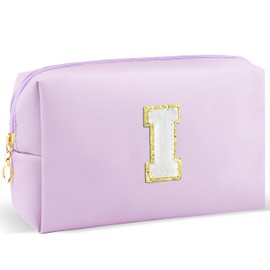 URSKYTOUS Initial Preppy Makeup Bag for Women Travel Large Cosmetic Bag Cute Pink Makeup Pouch for Purse Zippered Toiletry Bag Organizer PU Leather Aesthetic Makeup Brushes Storage Bag Makeup Case