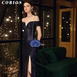 CORIOS Peacock Evening Bag for Women Shiny Rhinestone Clutch Bag Diamond Clutch Bag Chain Shoulder Bag Small Bag Elegant Luxury Prom Wedding Banquet Party Shoulder Bag, blue