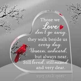Memorial Gifts for Loss of Father Mother Red Cardinal Memorial Bereavement Acrylic Heart Condolence Sympathy Gifts in Memory of Loss of Loved One for Table Centerpieces Remembrance(6 x 6 Inch)