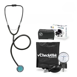 Checkatek Kit Baumanómetro Aneroide y Estetoscopio para Adulto, Medidor de Presión Manual con Brazal de Nylon, Estetoscopio Tradicional, Estuche de Transporte, Equipo de Diagnóstico Básico