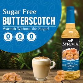Sugar-Free Butterscotch Syrup by Syruvia 6-Pack, 25.4 fl oz, Wholesale Coffee Syrup Shops, Cafes, Baristas, Bistros, & Beverage Bars, Bulk Kosher & Gluten-Free
