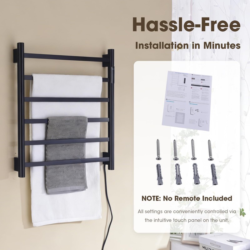 TRUSTMI Electric Towel Heated Rack, Wall Mounted 6 Bar Towel