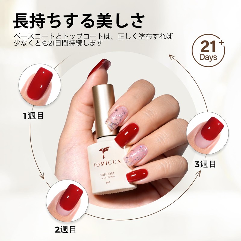 TOMICCA Gel Nail Top Coat & Base Coat 8ml 2-Piece