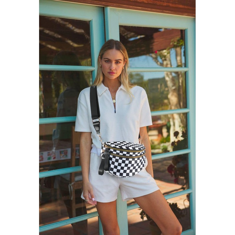FEIBOON Spacious Checkered Nylon Crossbody Bag Bum Bag Checkered Handbags