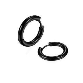 316L Surgical Stainless Steel Huggie Hoop Earrings 6mm Black Hypoallergenic Earrings Hoop Cartilage Helix Lobes Hinged Sleeper Earrings For Men Women Girls(A03:6mm Black(THK 2.0mm))