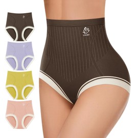 MIOTAN Women's High Waisted Underwear Tummy Control Top Ladies Panties Postpartum Compression Post Partum 4 Pack (Multicolor,XXL)
