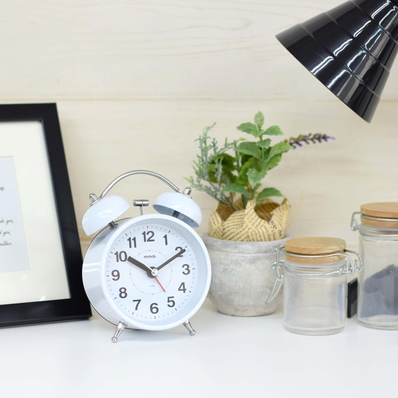 MAG T-772WH-Z Alarm Clock, Loud Volume, White, Analog, Twin Bell,