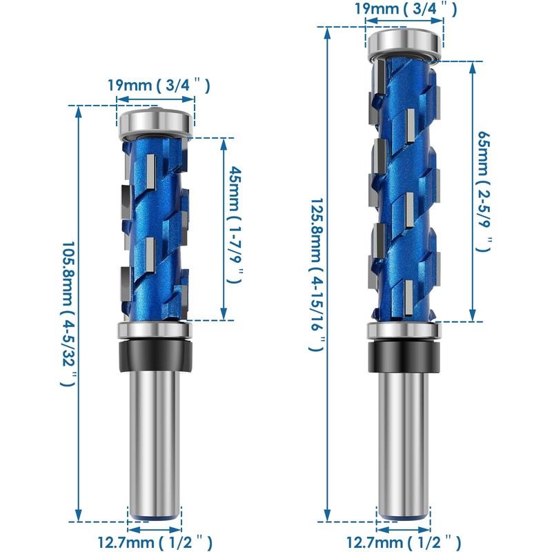 2Pcs 1/2inch Shank Flush Trim Router Bit Set Carbide Flush