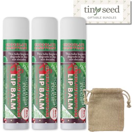 Vegan Lip Balm Set - Pack of 3 Chocolate Candy Cane Lip Balms from Soothing Touch. Large 0.25 oz size. Includes Bonus Muslin Pouch (3 x 4 in). Unique Gift Bundle from Tiny Seed