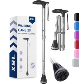 XSL Walking Cane - Foldable, Adjustable, Collapsible Walking Canes for Men & Women, Heavy Duty All Terrain Tip, with Travel Bag | Portable Walking Sticks for Seniors & Adults (Silvery)