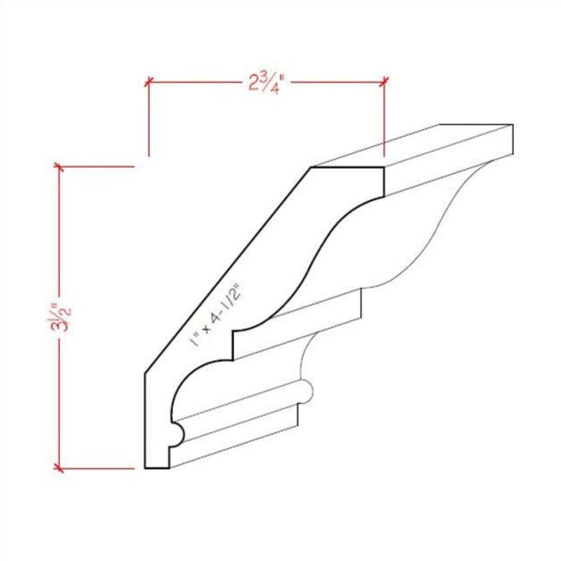 EWCR18 Crown 7/8" x 4-1/2" Unfinished 3-1/2" High x 2-3/4"