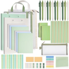 Colarr 54 Pcs Cute Notebook Stationery Set for Women, Bible Study Supplies, 6 Lined Notebooks, 36 Pens, Sticky Notes & Tabs, Bags & Folders for Work Journal Study College Office Supply(Green)